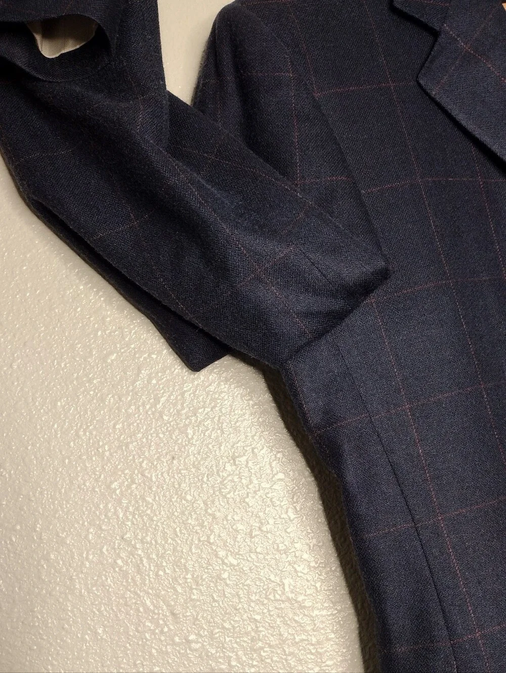 Canali Navy Windowpane Silk Wool Career Sport Coats Blazer Sz 38C